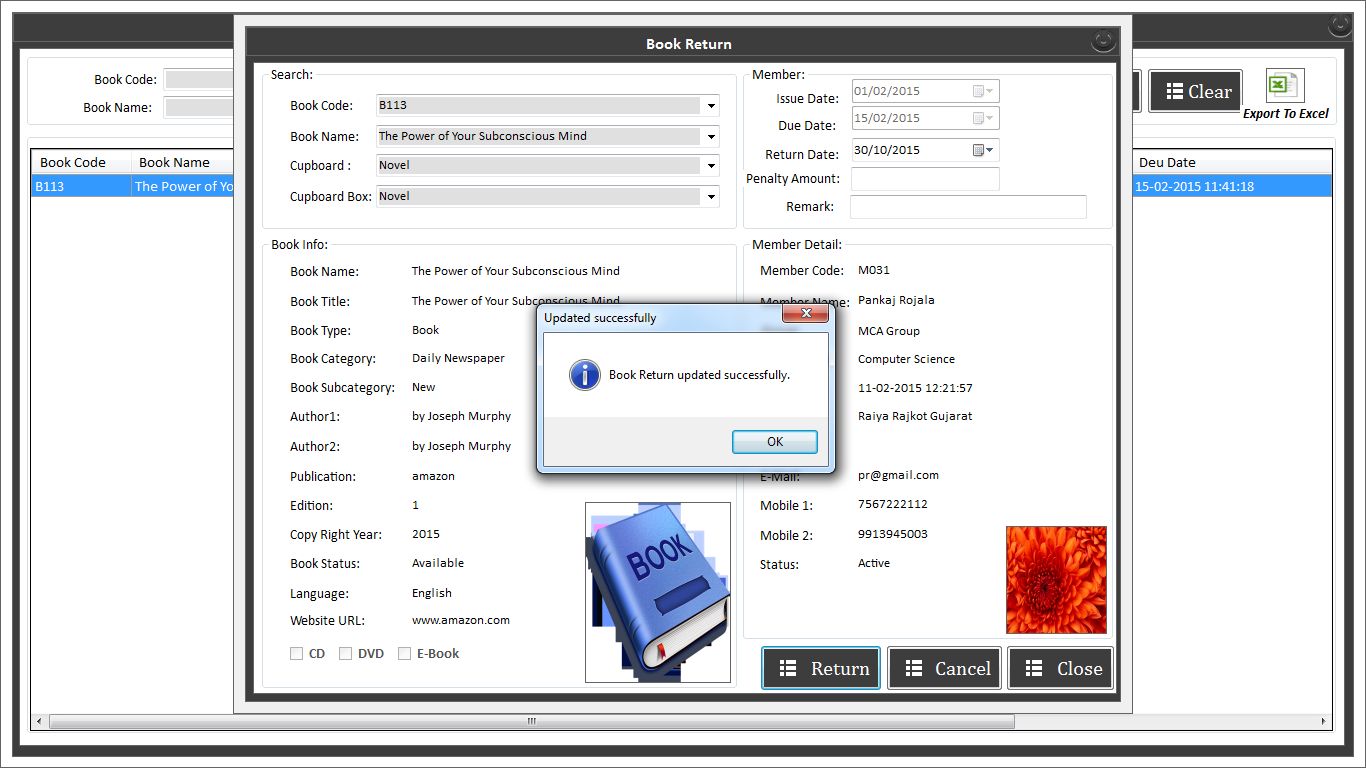 Library Management System Software with Book Return